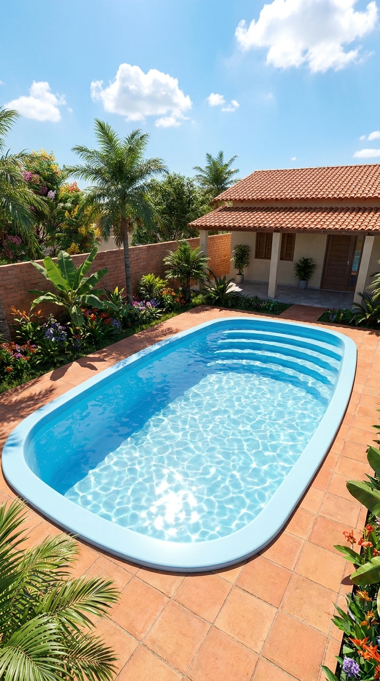 Piscina de fibra oval compacta